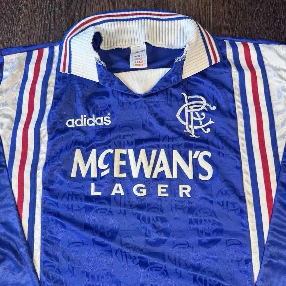 Vintage 1996 / 97 Adidas Rangers FC Home Jersey Shirt Soccer Football Sz XL READ